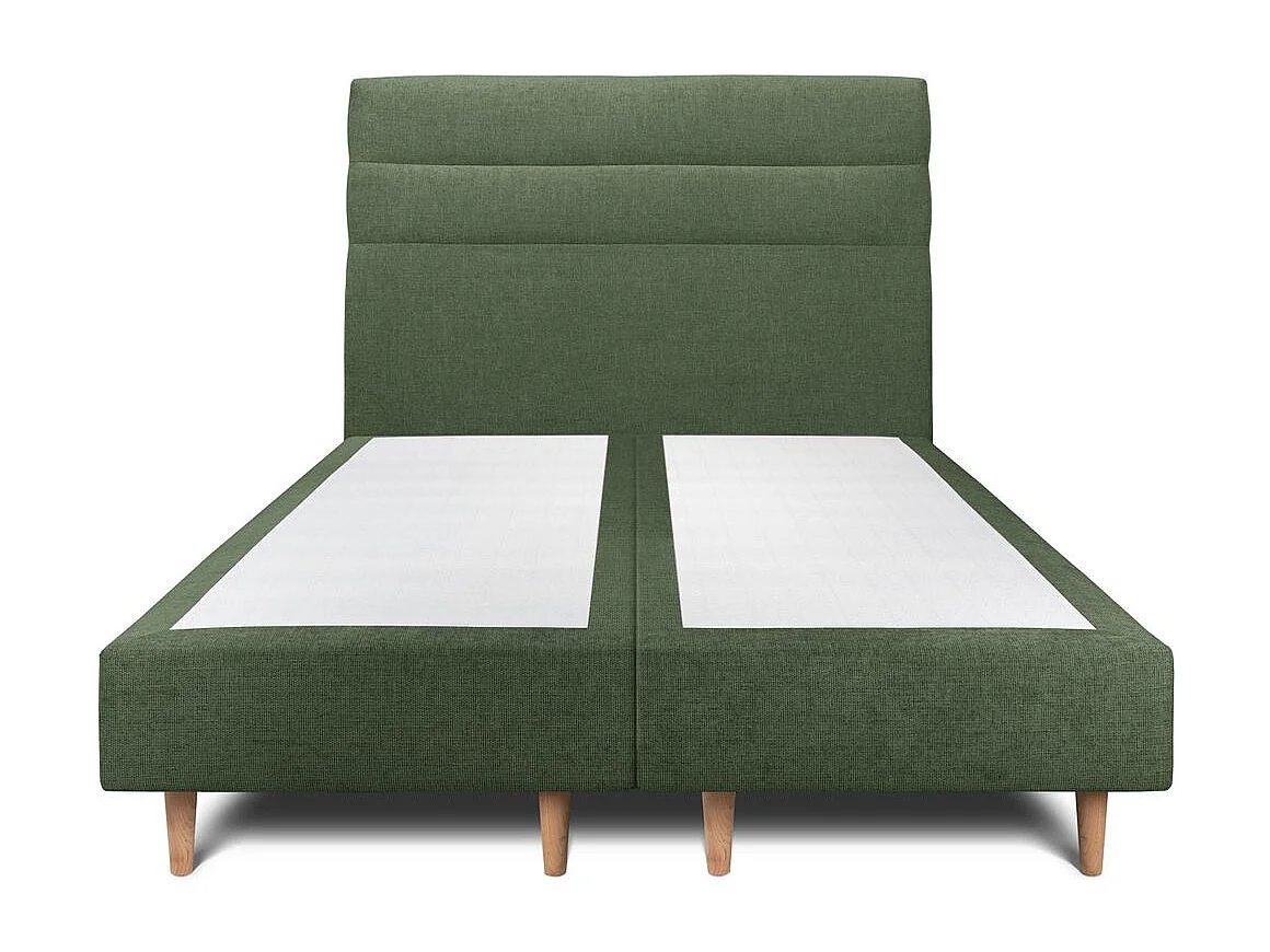 Lit 200x200cm avec tête de lit lignes tissu et double sommier tapissier vert - Hauteur totale : 35cm