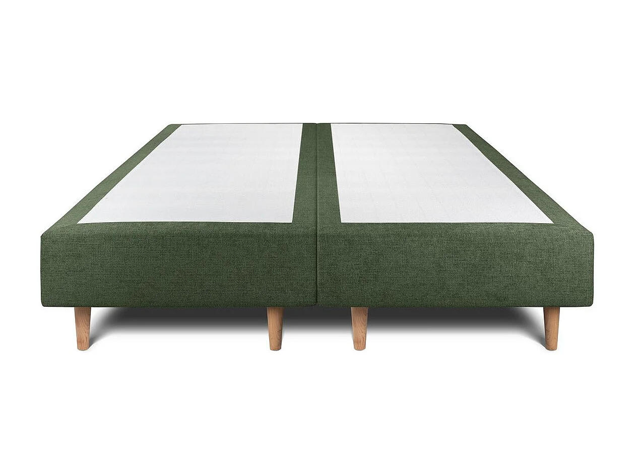 Lit 200x200cm avec tête de lit lignes tissu et double sommier tapissier vert - Hauteur totale : 35cm