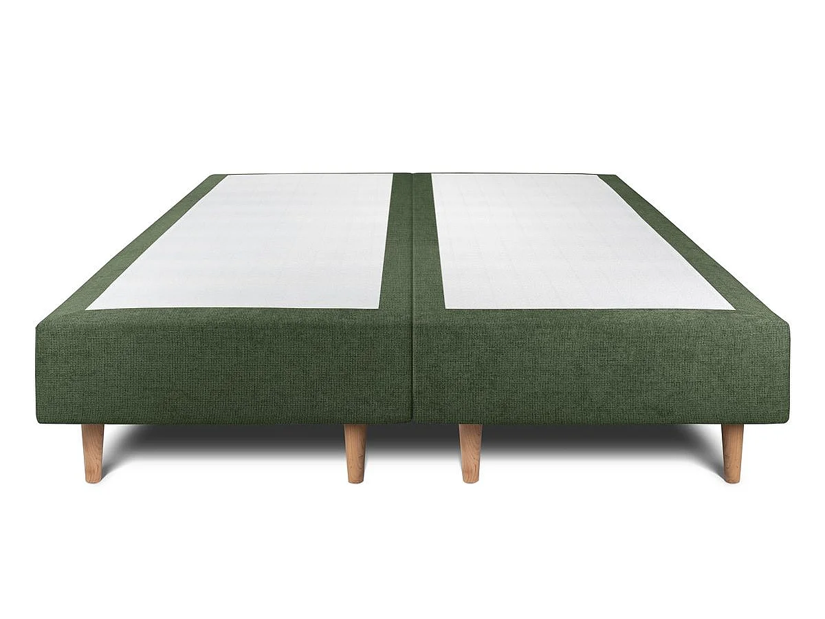 Lit 200x200cm avec tête de lit lignes tissu et double sommier tapissier vert - Hauteur totale : 35cm