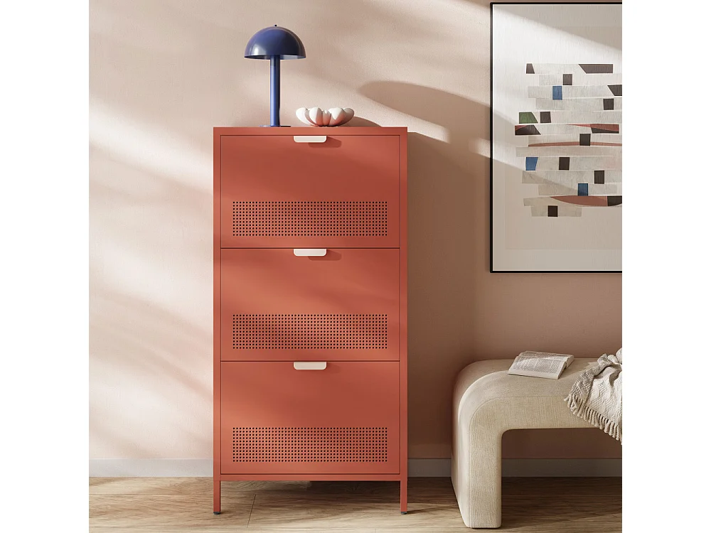 Adel - Meuble à chaussures 3 portes en métal H120cm - Terracotta