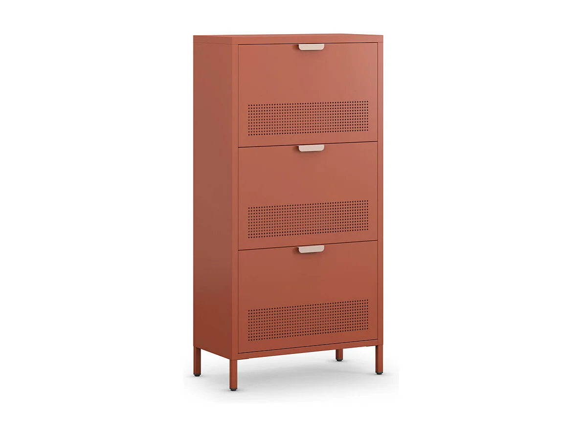 Adel - Meuble à chaussures 3 portes en métal H120cm - Terracotta