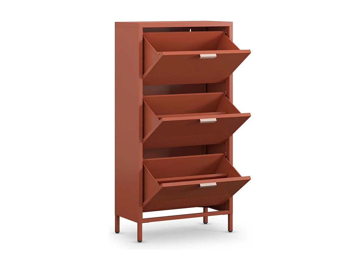 Adel - Meuble à chaussures 3 portes en métal H120cm - Terracotta