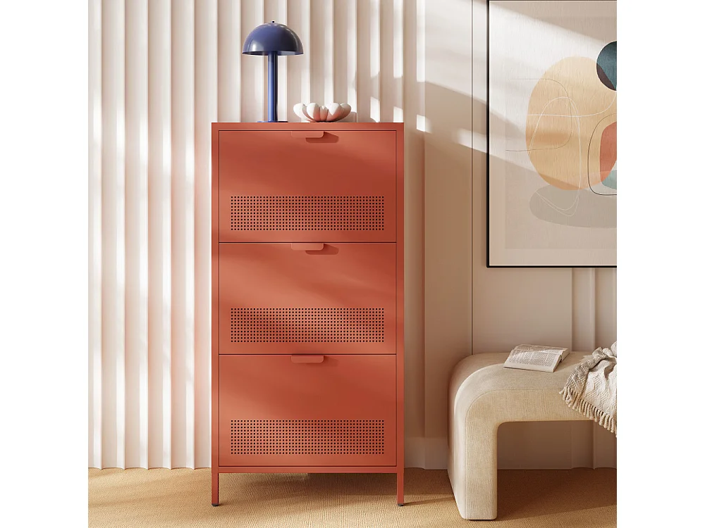 Adel - Meuble à chaussures 3 portes en métal H120cm - Terracotta