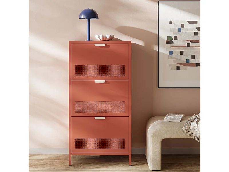 Adel - Meuble à chaussures 3 portes en métal H120cm - Terracotta