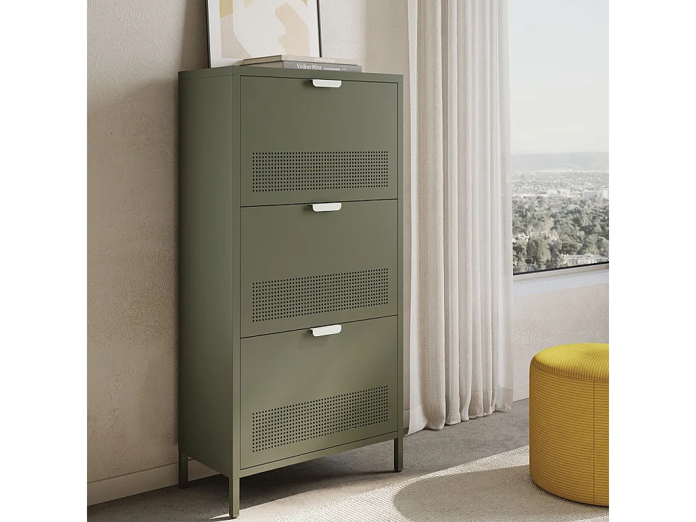 Adel - Meuble à chaussures 3 portes en métal H120cm - Vert