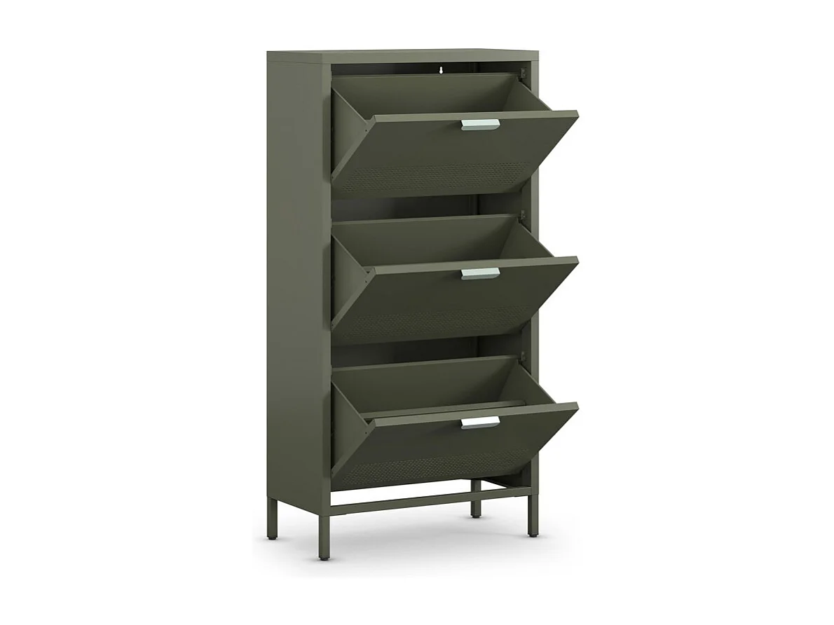 Adel - Meuble à chaussures 3 portes en métal H120cm - Vert