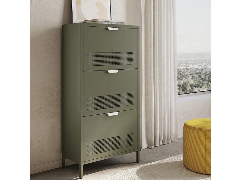 Adel - Meuble à chaussures 3 portes en métal H120cm - Vert