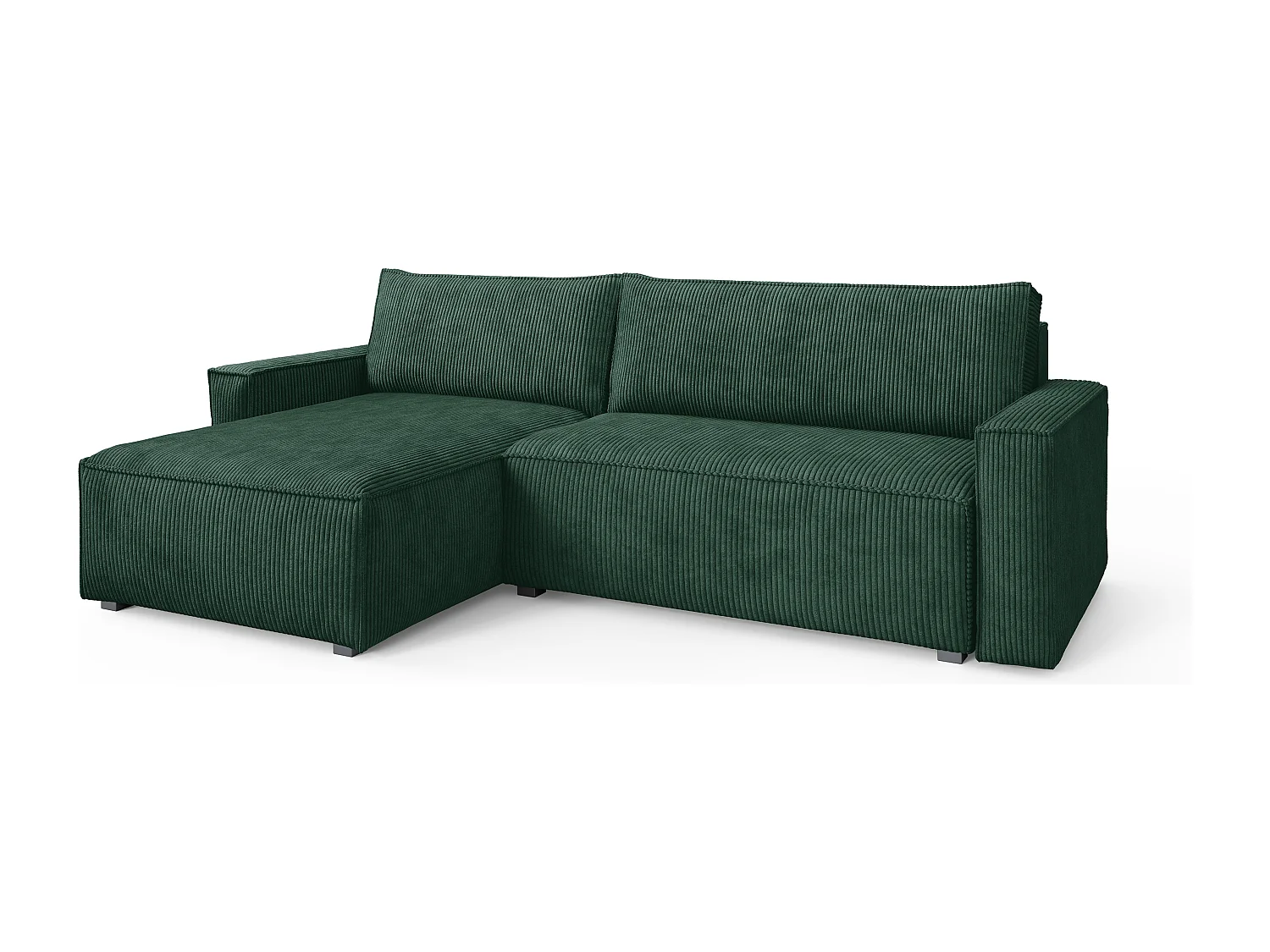 Canapé d'angle BESMIR Vert en velours côtelé avec fonction de couchage