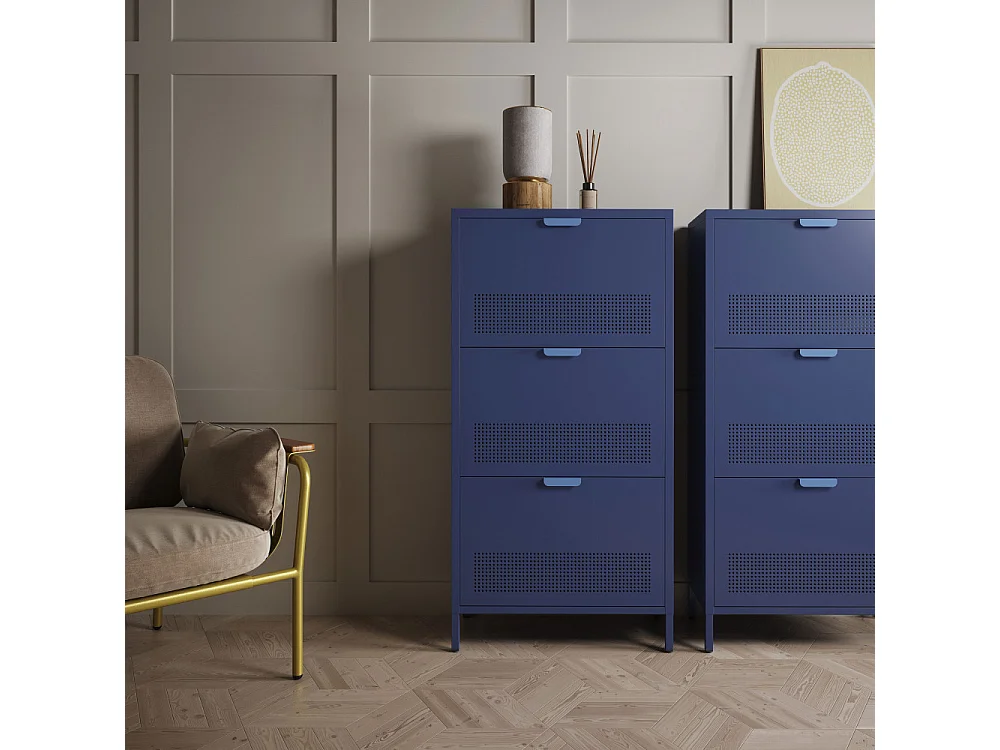 Adel - Meuble à chaussures 3 portes en métal H120cm - Bleu