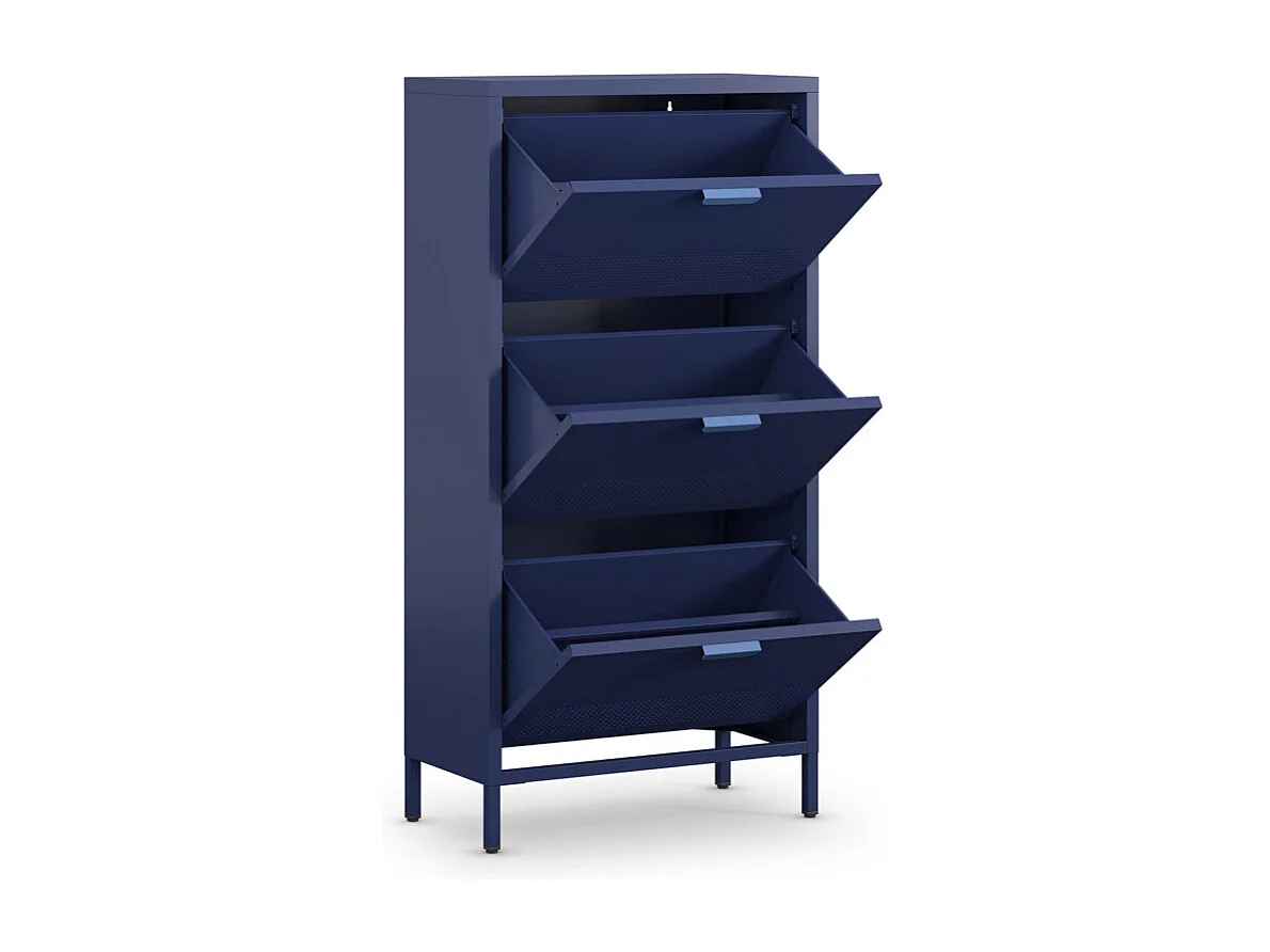 Adel - Meuble à chaussures 3 portes en métal H120cm - Bleu