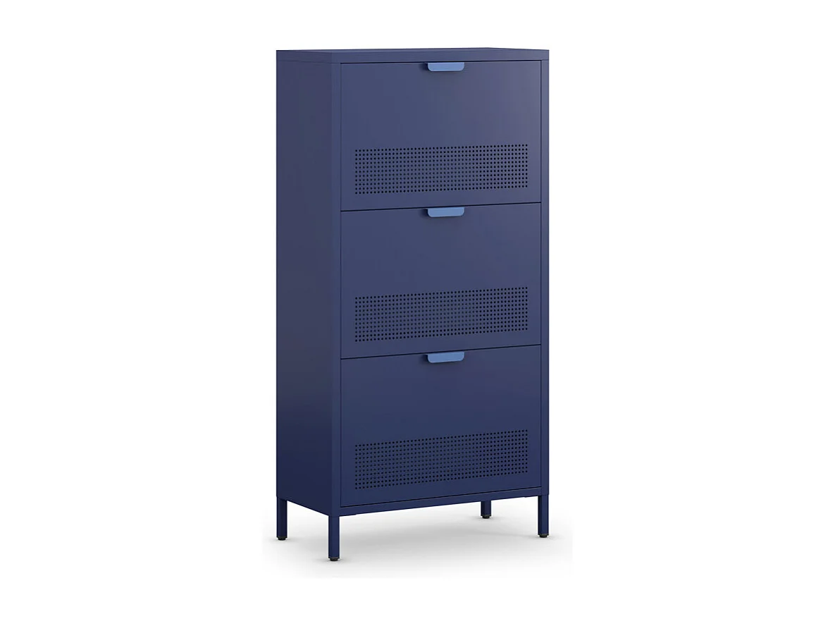 Adel - Meuble à chaussures 3 portes en métal H120cm - Bleu