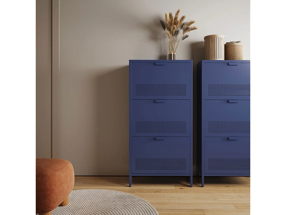 Adel - Meuble à chaussures 3 portes en métal H120cm - Bleu