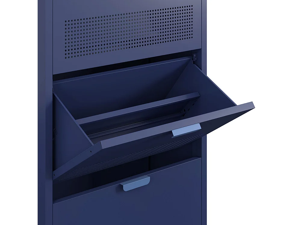 Adel - Meuble à chaussures 3 portes en métal H120cm - Bleu