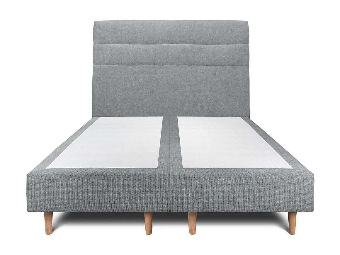 Lit 200x200cm avec tête de lit lignes tissu et double sommier tapissier gris anthracite - Hauteur totale : 35cm