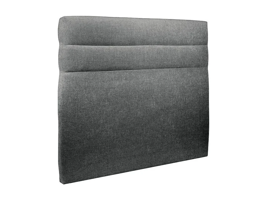 Lit 200x200cm avec tête de lit lignes tissu et double sommier tapissier gris anthracite - Hauteur totale : 35cm