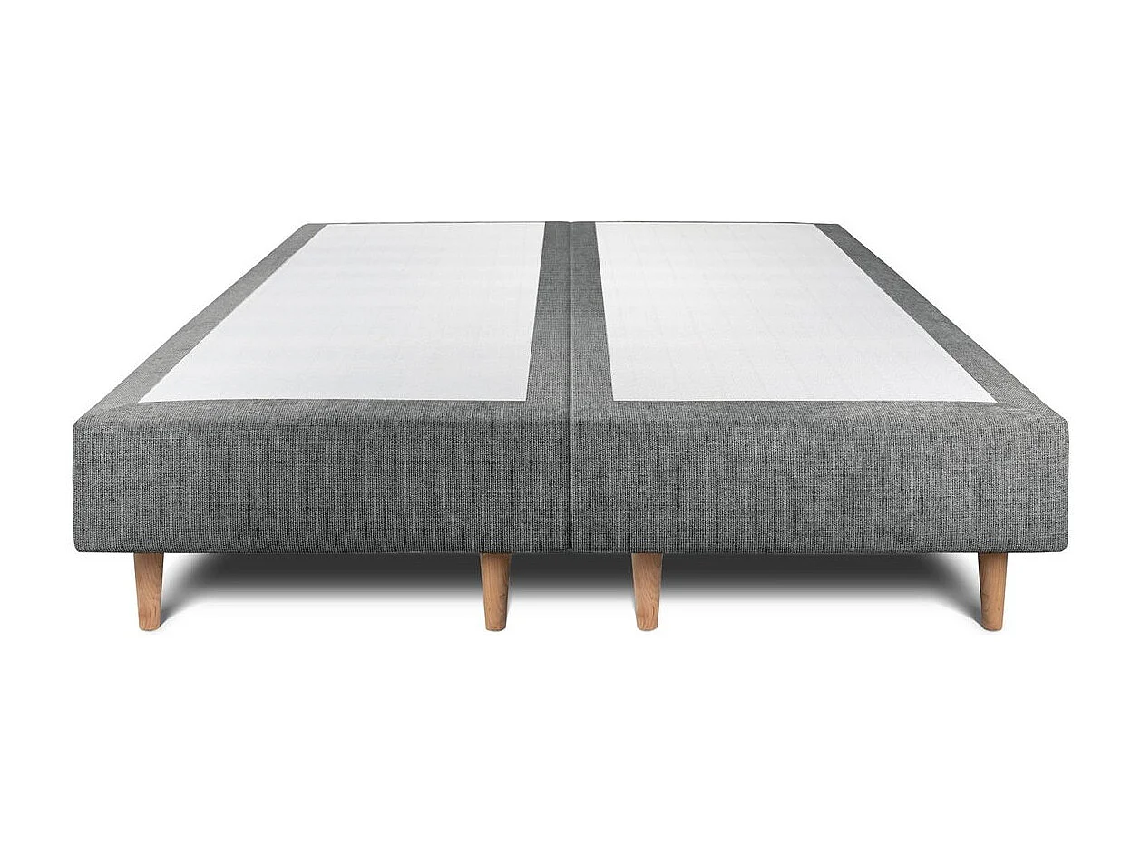Lit 200x200cm avec tête de lit lignes tissu et double sommier tapissier gris anthracite - Hauteur totale : 35cm