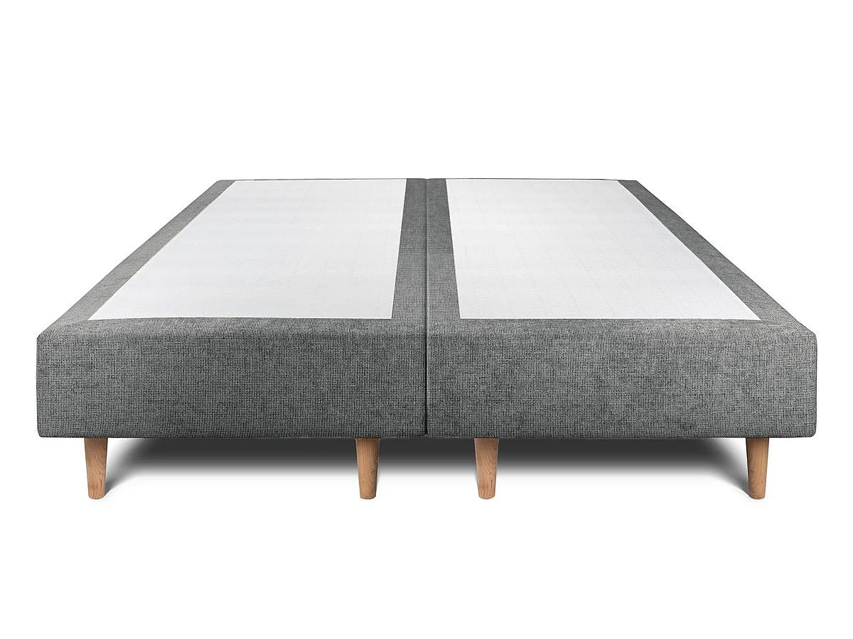 Lit 200x200cm avec tête de lit lignes tissu et double sommier tapissier gris anthracite - Hauteur totale : 35cm