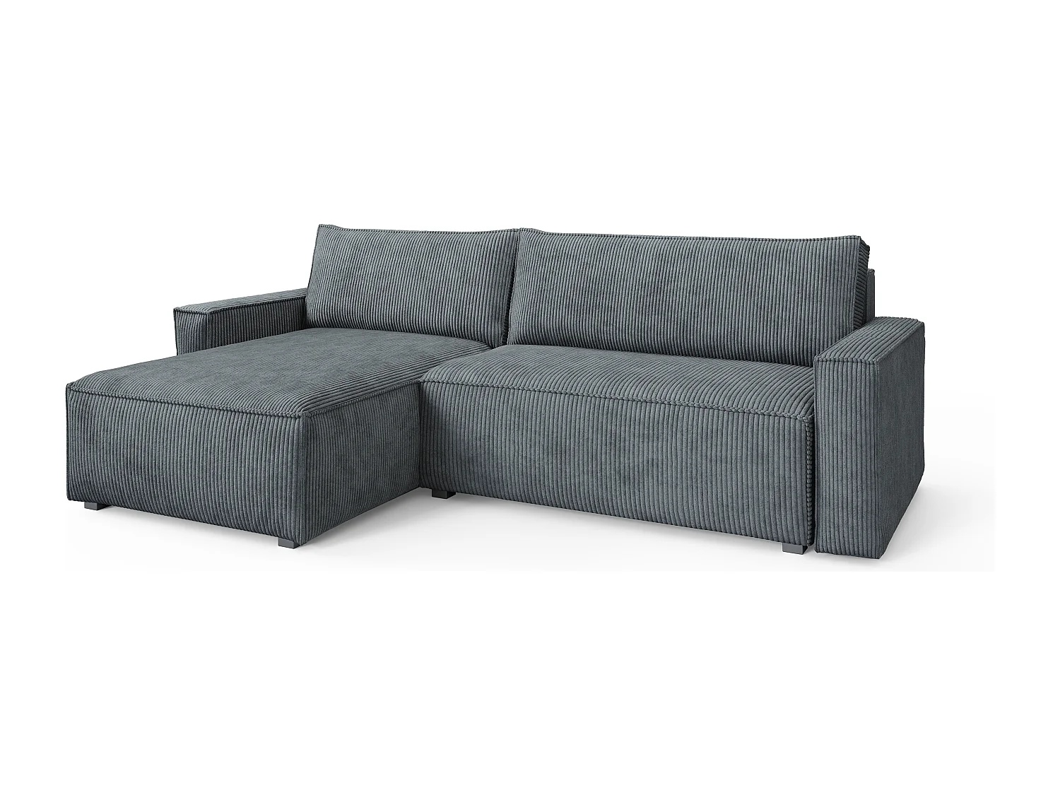 Canapé d'angle BESMIR Gris en velours côtelé avec fonction de couchage