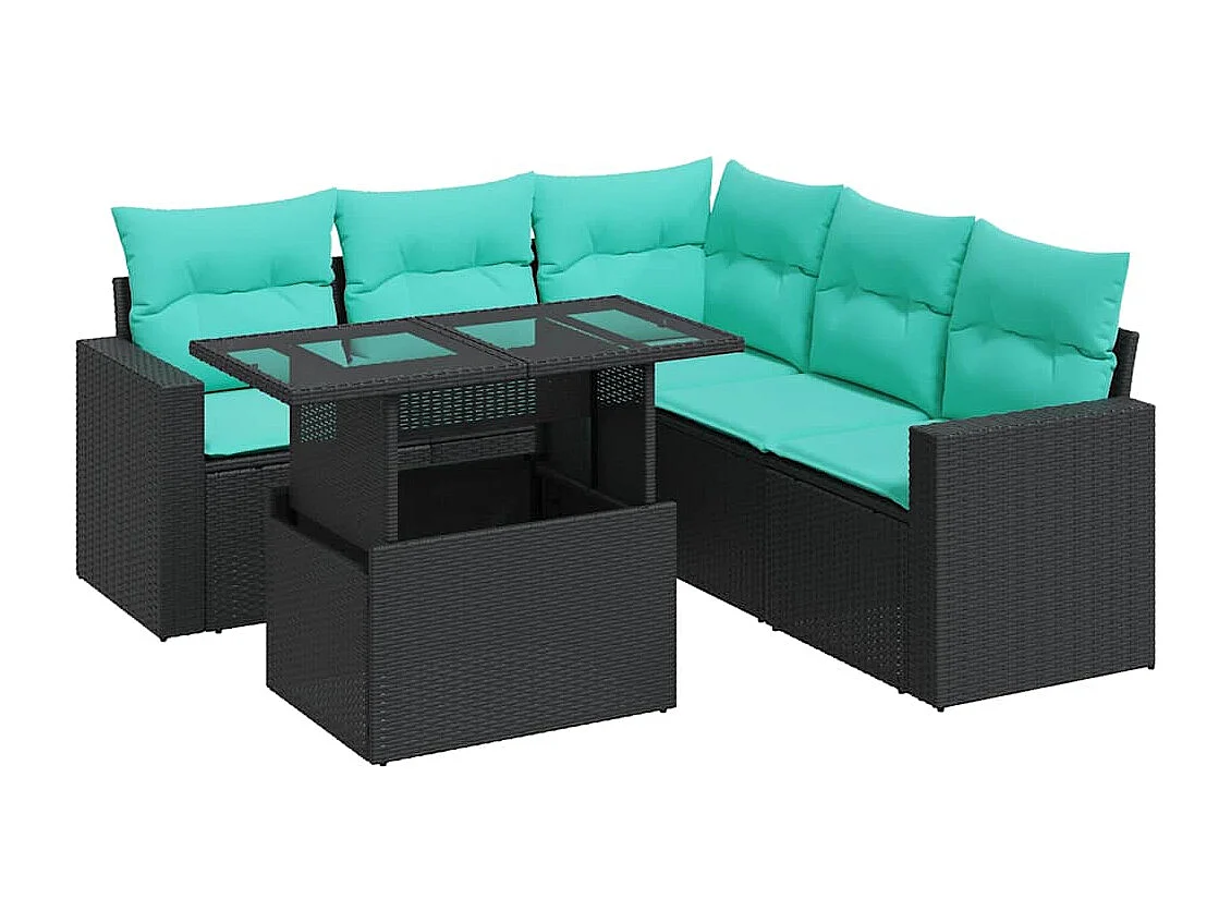 Set sofás jardín y cojines 6 piezas ratán sintético acacia negro