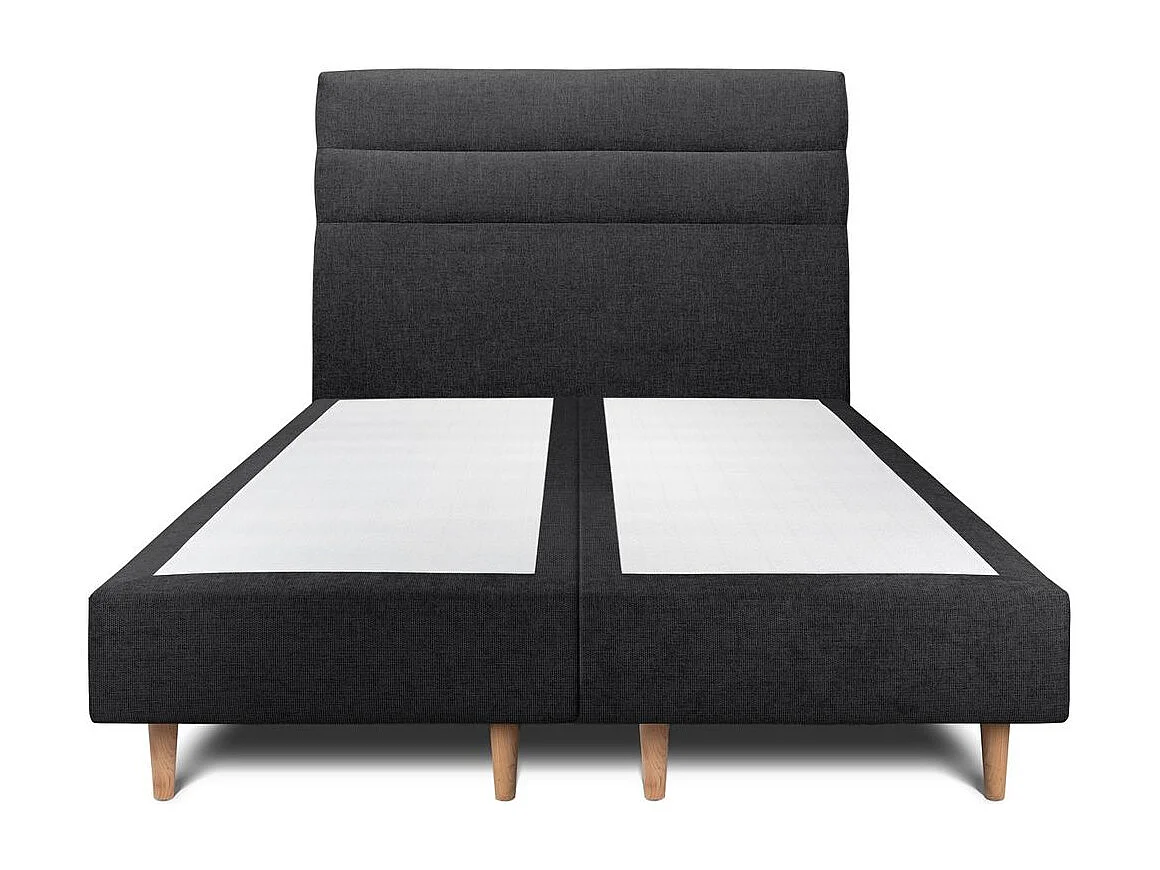 Lit 200x200cm avec tête de lit lignes tissu et double sommier tapissier noir - Hauteur totale : 35cm