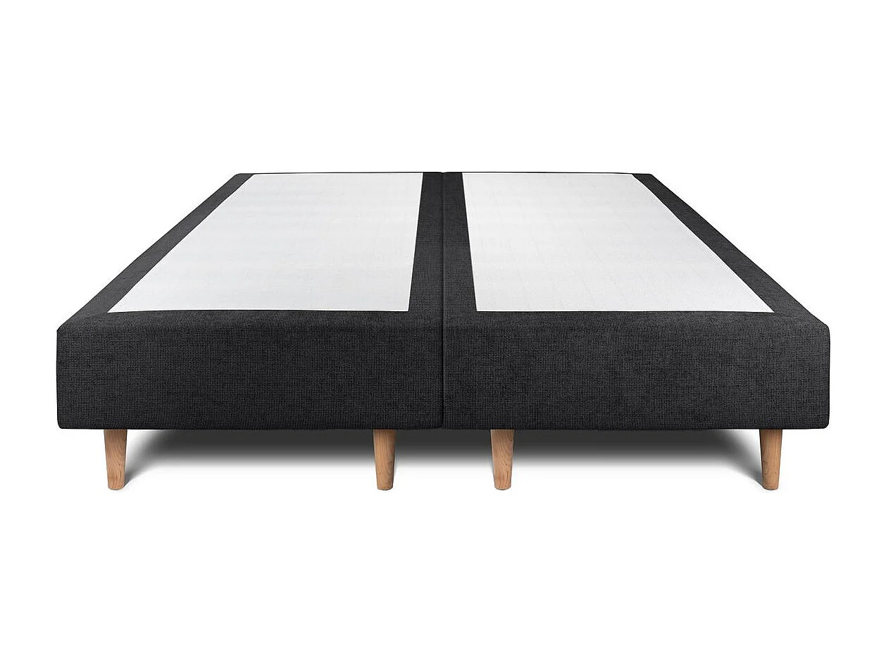 Lit 200x200cm avec tête de lit lignes tissu et double sommier tapissier noir - Hauteur totale : 35cm