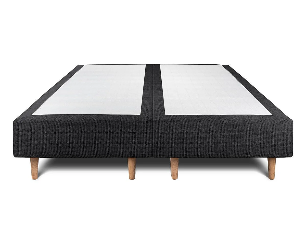 Lit 200x200cm avec tête de lit lignes tissu et double sommier tapissier noir - Hauteur totale : 35cm