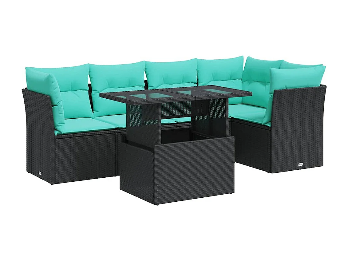 Set sofás jardín y cojines 6 piezas ratán sintético acacia negro