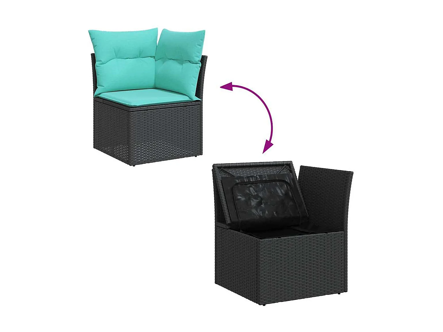 Set sofás jardín y cojines 6 piezas ratán sintético acacia negro