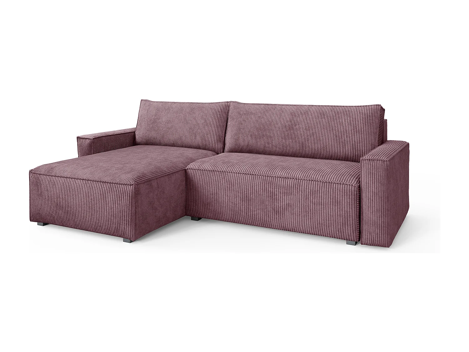 Canapé d'angle BESMIR Violet en velours côtelé avec fonction de couchage