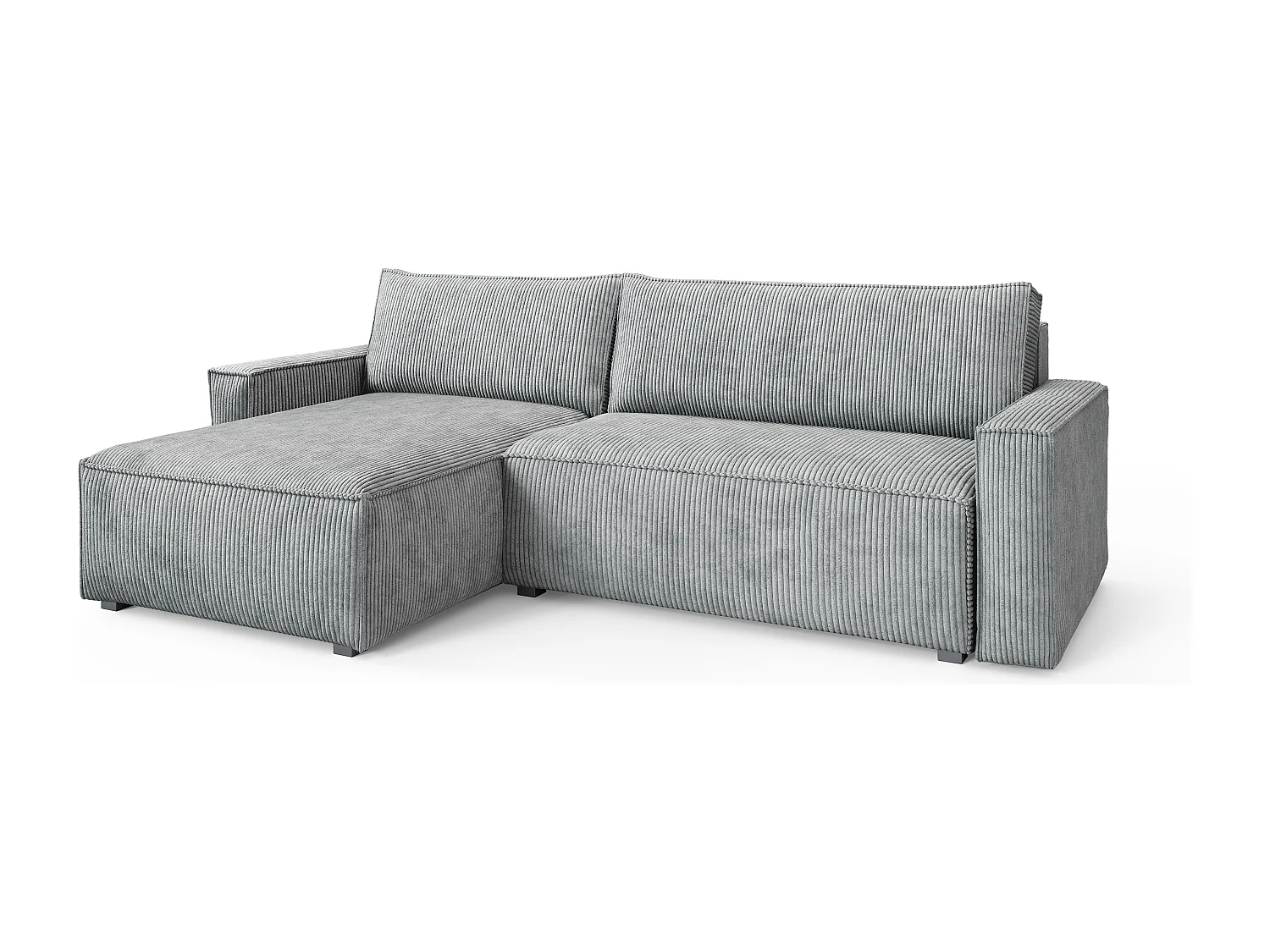 Canapé d'angle BESMIR Gris clair en velours côtelé avec fonction de couchage