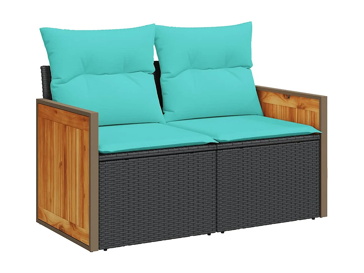 Set sofás jardín y cojines 6 piezas ratán sintético acacia negro