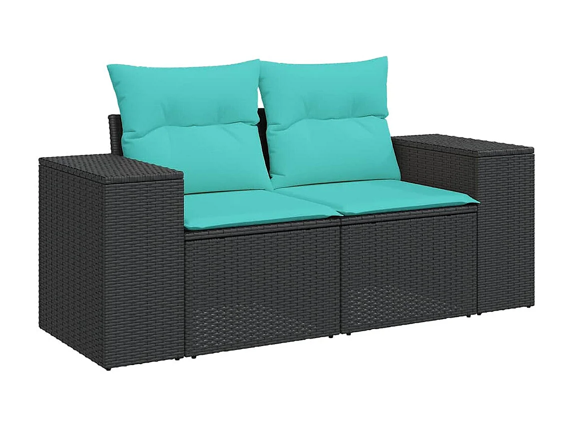 Set sofás jardín y cojines 6 piezas ratán sintético acacia negro