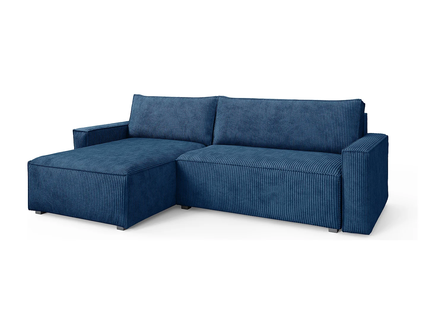 Canapé d'angle BESMIR Bleu en velours côtelé avec fonction de couchage