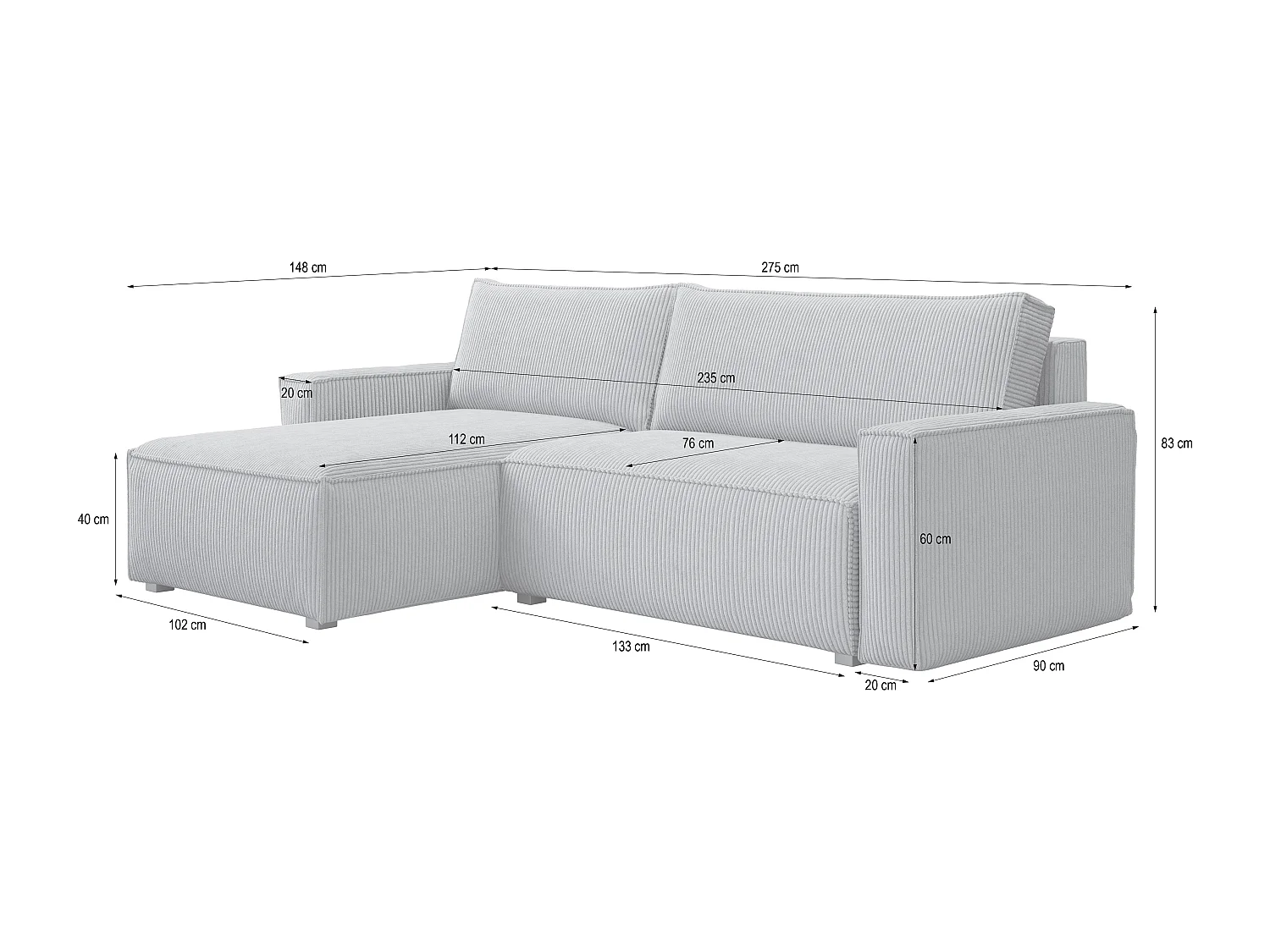 Canapé d'angle BESMIR Marron en velours côtelé avec fonction de couchage