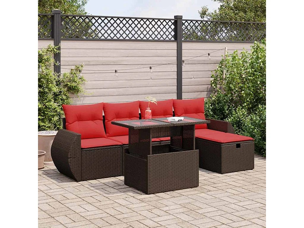 Set sofás jardín y cojines 6 piezas ratán sintético acacia marrón