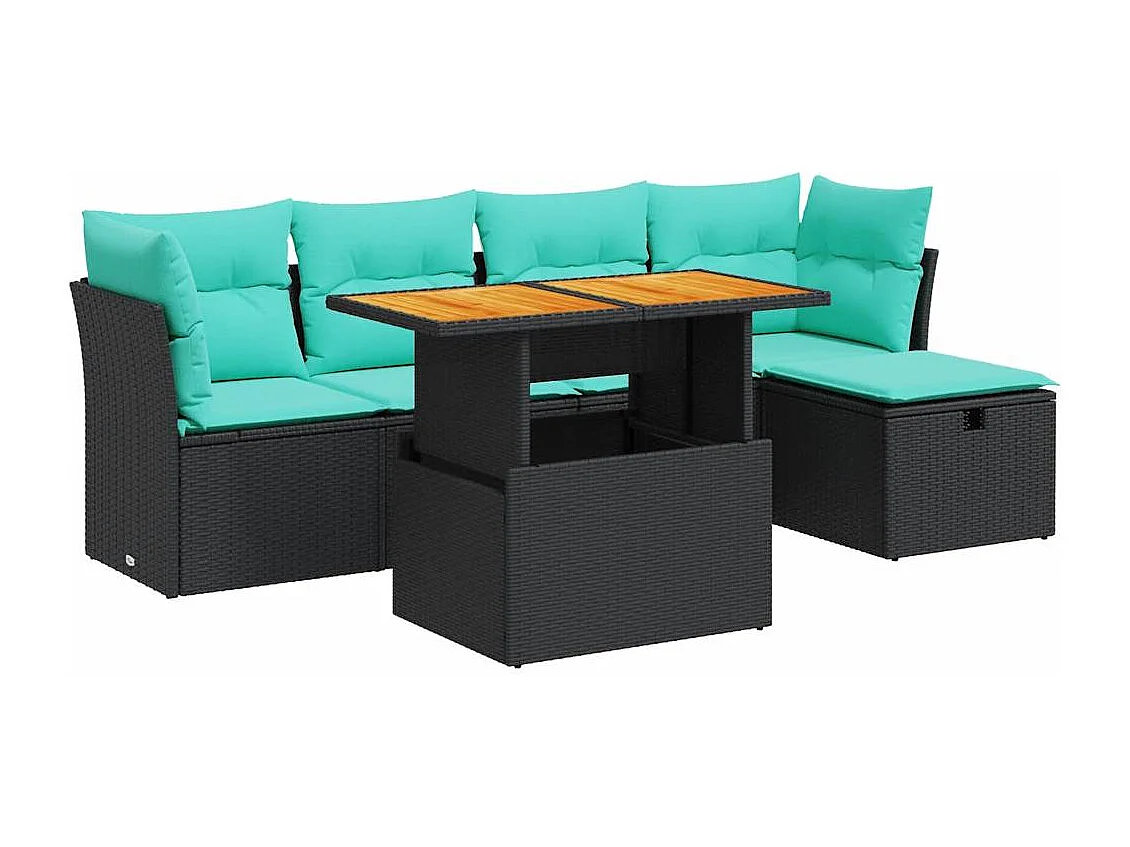 Set sofás jardín y cojines 6 piezas ratán sintético acacia negro