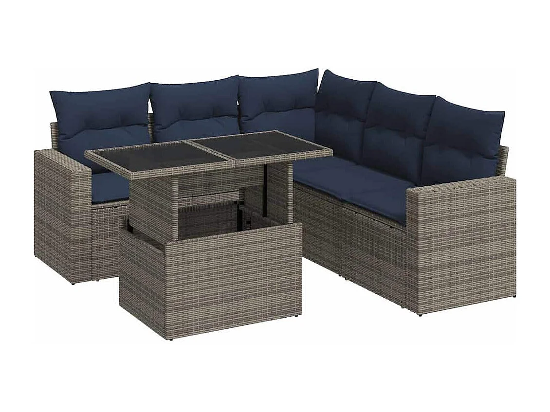 Set sofás jardín y cojines 6 piezas ratán sintético acacia gris