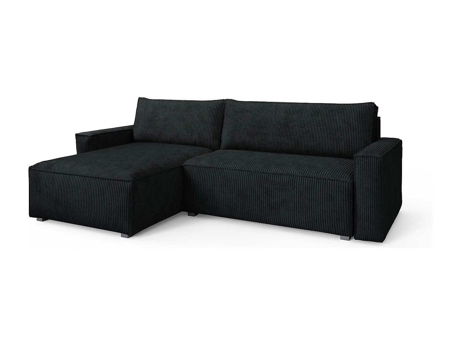 Canapé d'angle BESMIR Noir en velours côtelé avec fonction de couchage