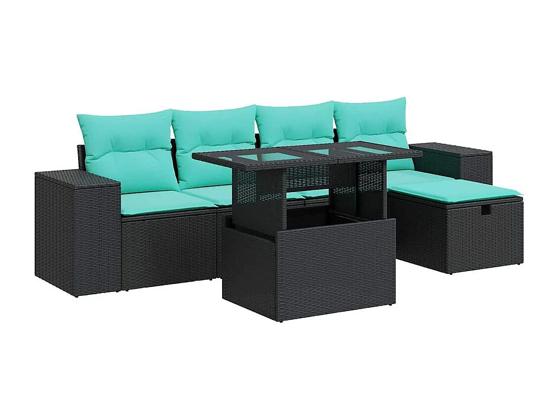 Salon de jardin avec coussins 6 pièces gris résine tressée acacia