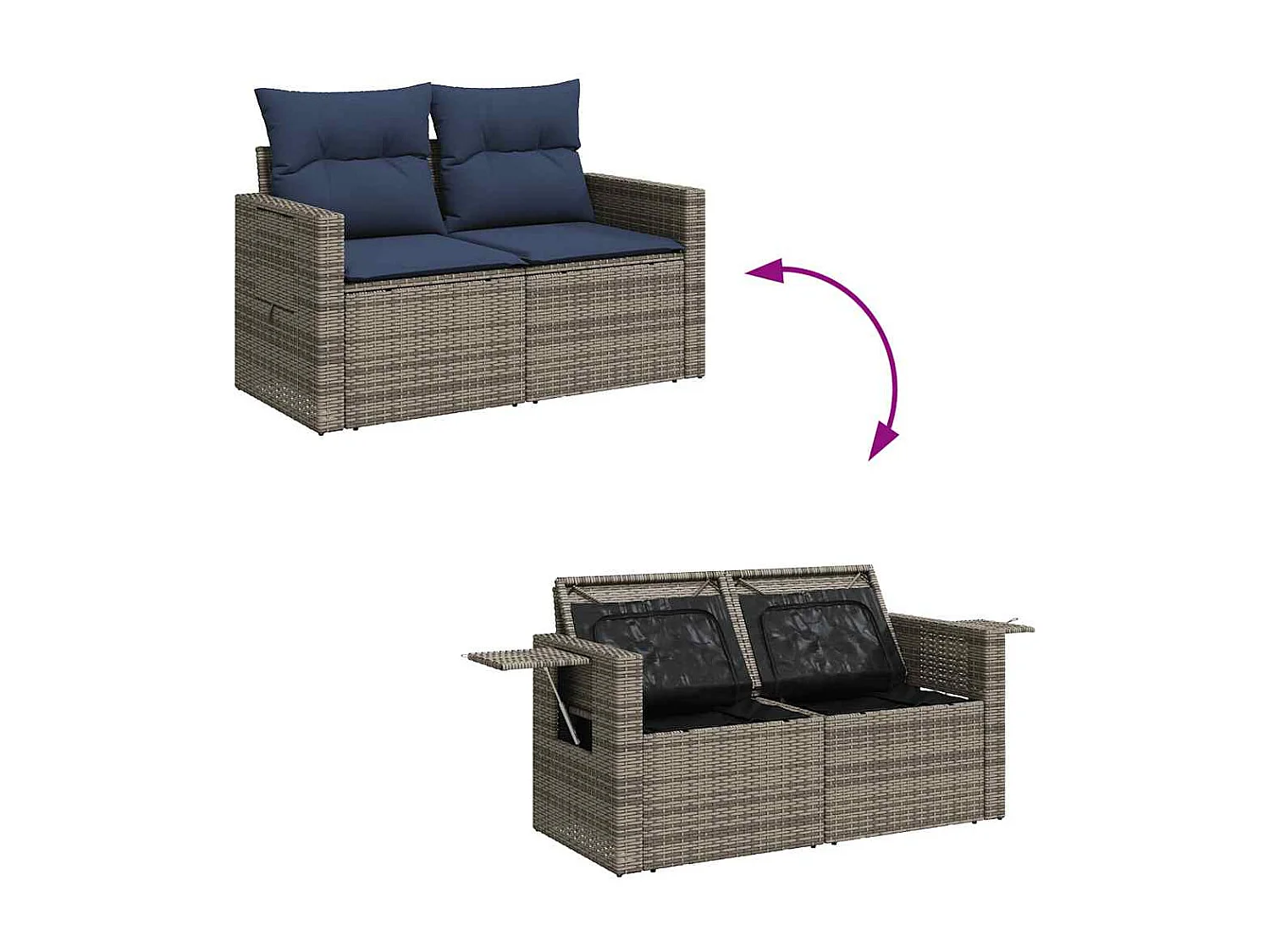 Set de muebles de jardín 6 piezas y cojines ratán sintético gris