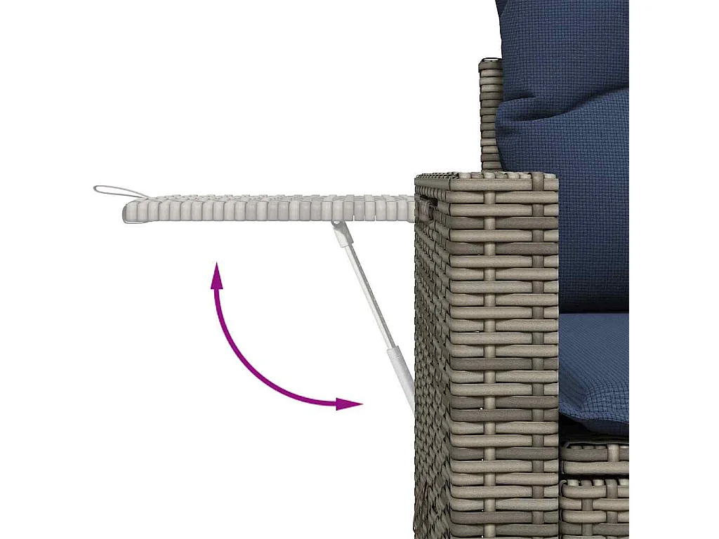 Set de muebles de jardín 6 piezas y cojines ratán sintético gris