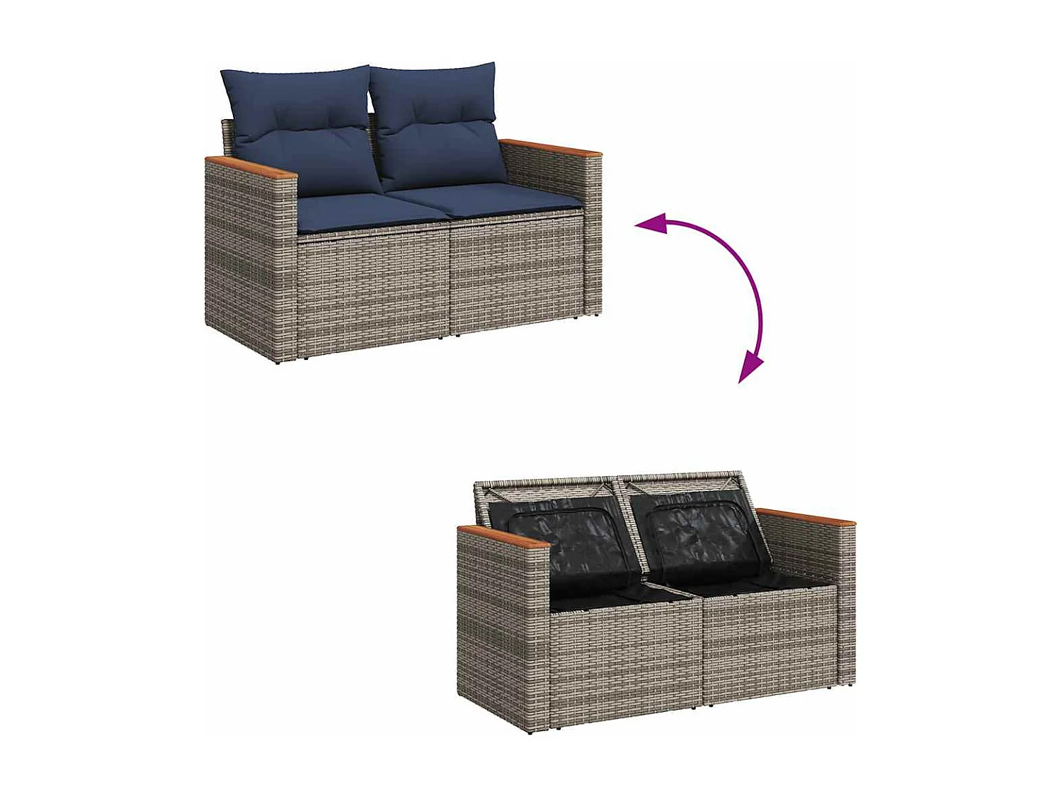 Set de muebles de jardín 6 piezas y cojines ratán sintético gris