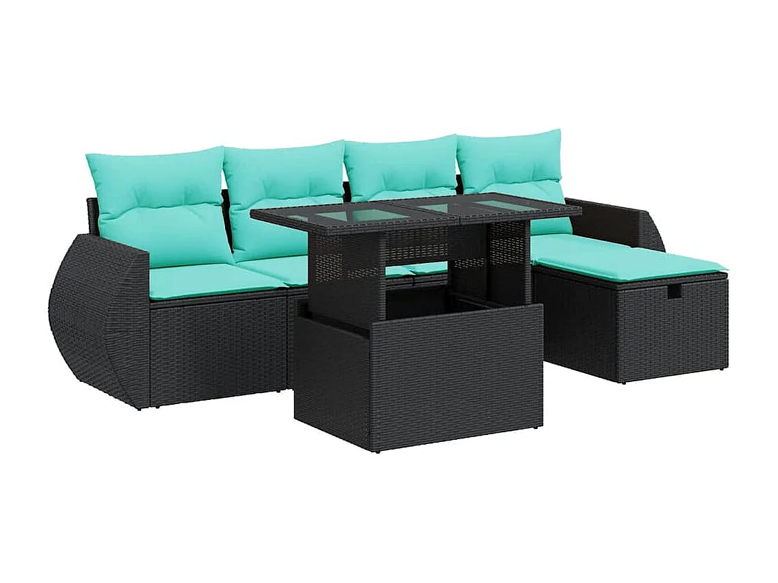 Salon de jardin avec coussins 6 pièces gris résine tressée acacia