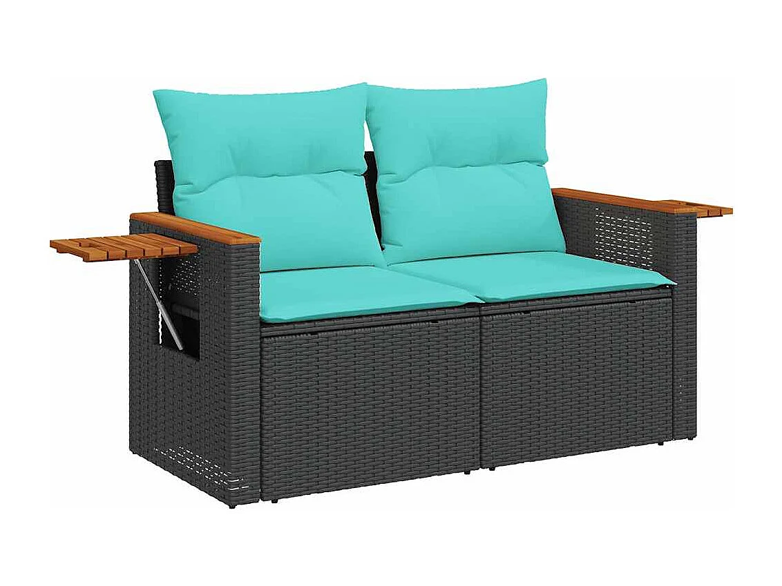 Set sofás jardín y cojines 6 piezas ratán sintético acacia negro