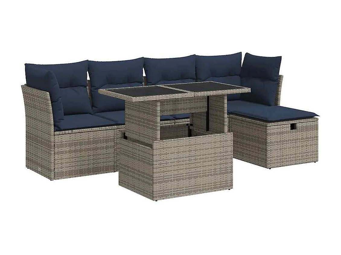 Set sofás jardín y cojines 6 piezas ratán sintético acacia gris