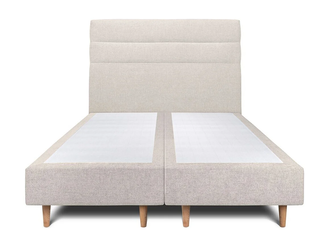 Lit 200x200cm avec tête de lit lignes tissu et double sommier tapissier Beige clair - Hauteur totale : 35cm
