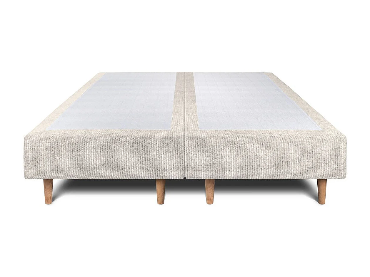 Lit 200x200cm avec tête de lit lignes tissu et double sommier tapissier Beige clair - Hauteur totale : 35cm