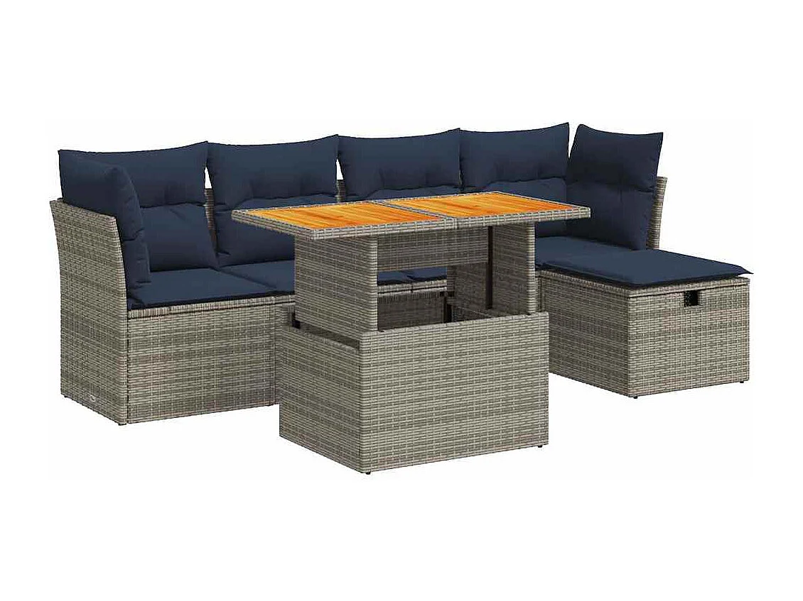 Set sofás jardín y cojines 6 piezas ratán sintético acacia gris