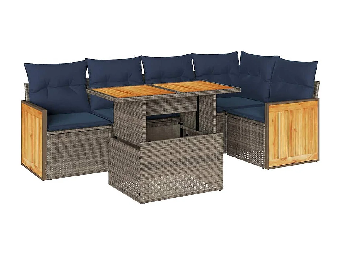 Set sofás jardín y cojines 6 piezas ratán sintético acacia gris