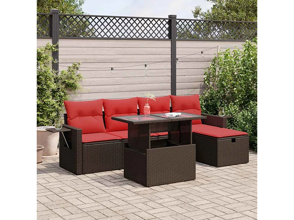 Set sofás jardín y cojines 6 piezas ratán sintético marrón